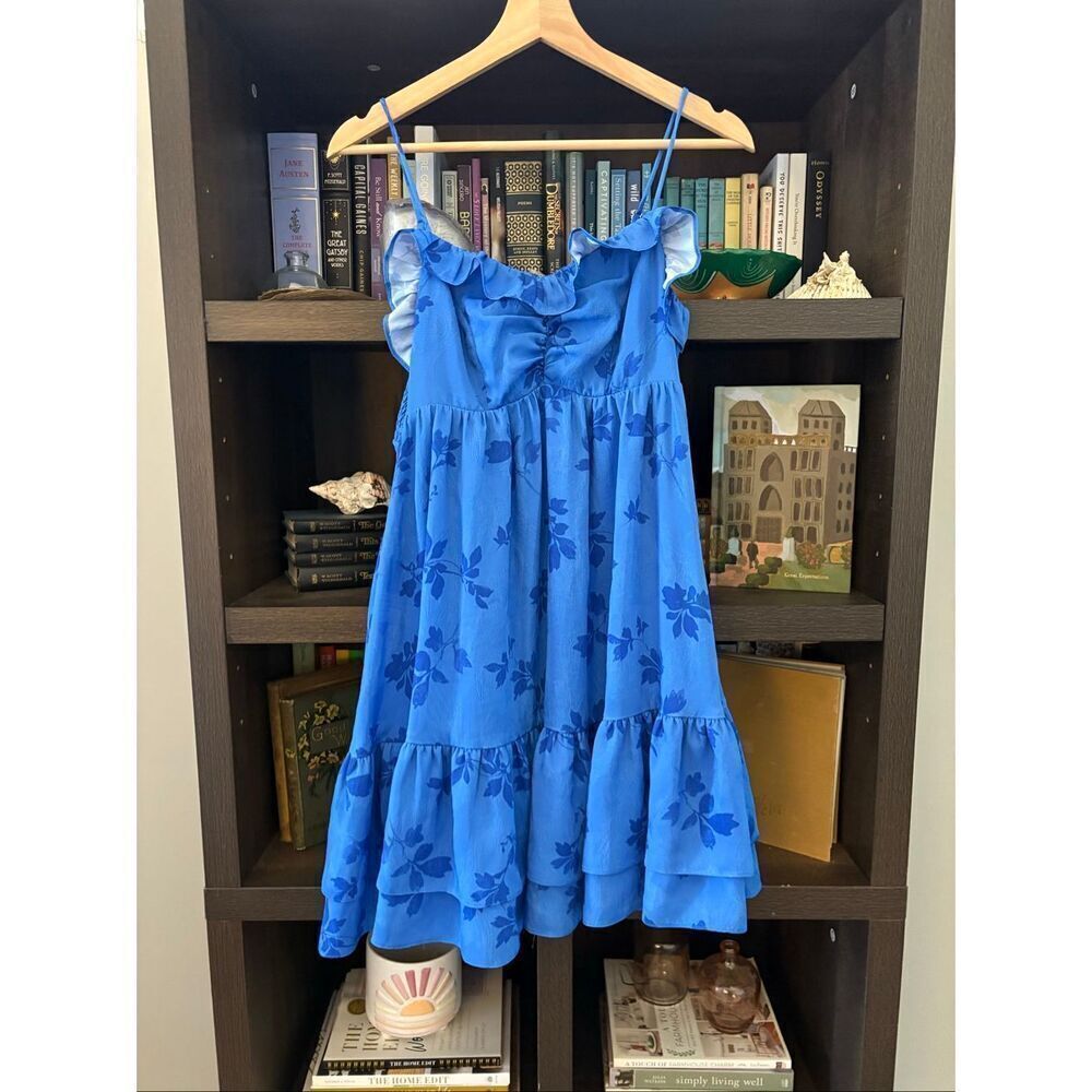 NWT Jacquie The Label Heather Mini Dress In Coastal Blue Floral Size Small